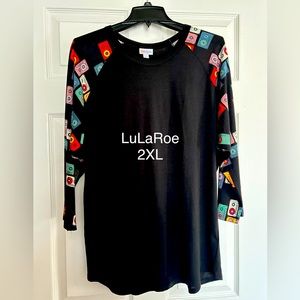 LuLaRoe Black Shirt w/pattern Sleeves Large